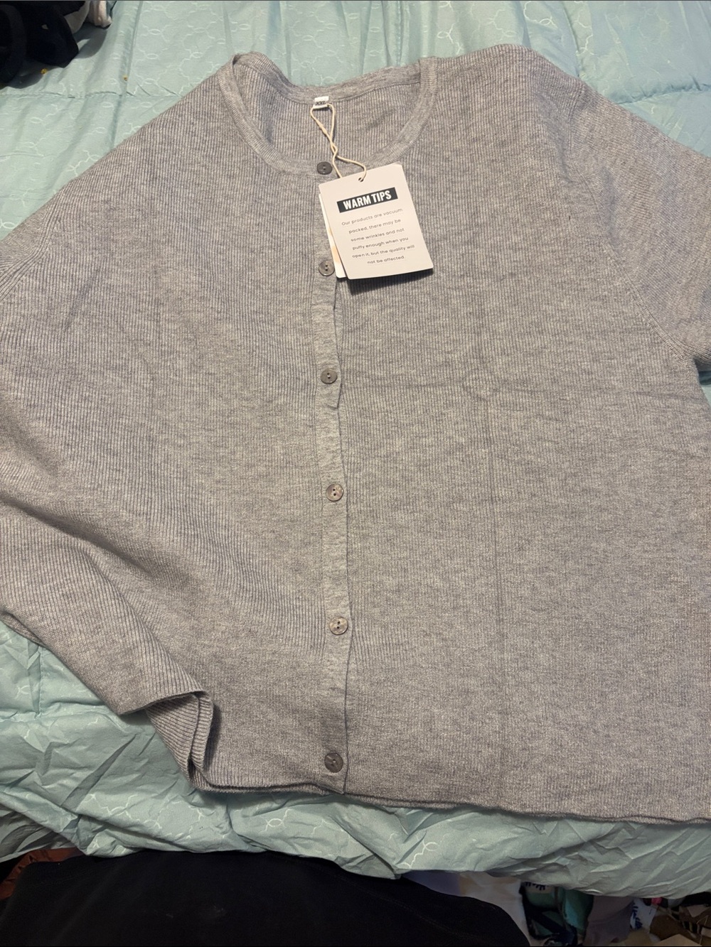 Women's Gray Ribbed Button-Front Top - Picture 3 of 3